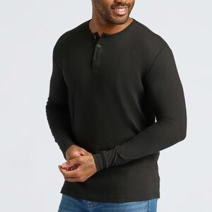 True Classic Men’s Classic Long Sleeve Henley Cotton Blend Black T-Shirt Large